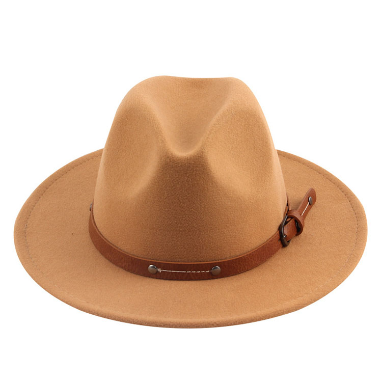 Custom Flat Top Jazz Top Cowboy Hat Autumn and Winter English Woolen Felt Hat With Leather String Fedora Hats for Women